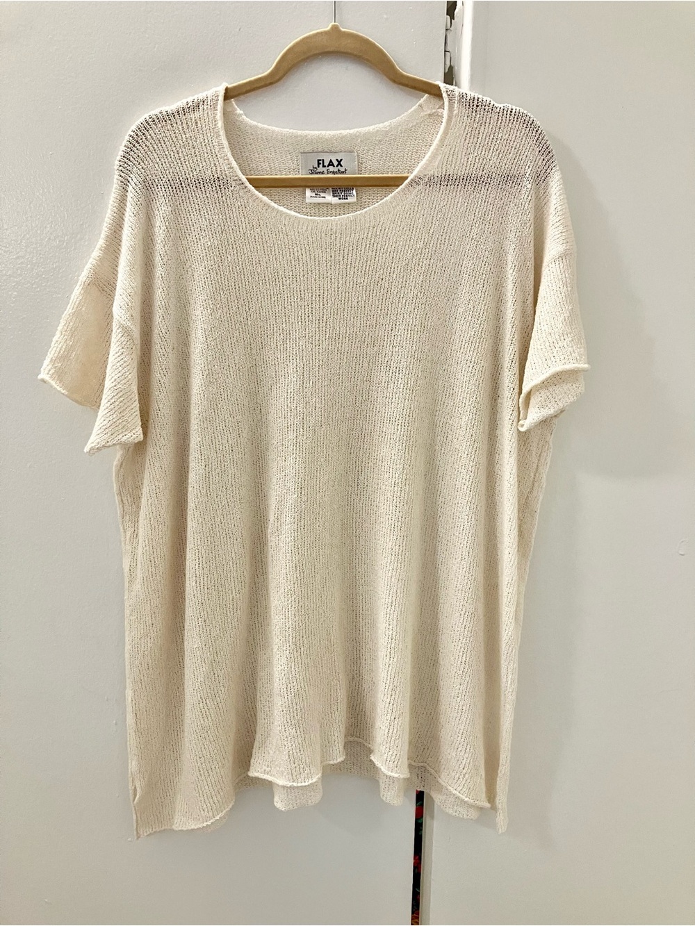 Flax Jean Engelhart Ivory Cotton Rayon Knit Short Sleeve Oversized Top Sz M L